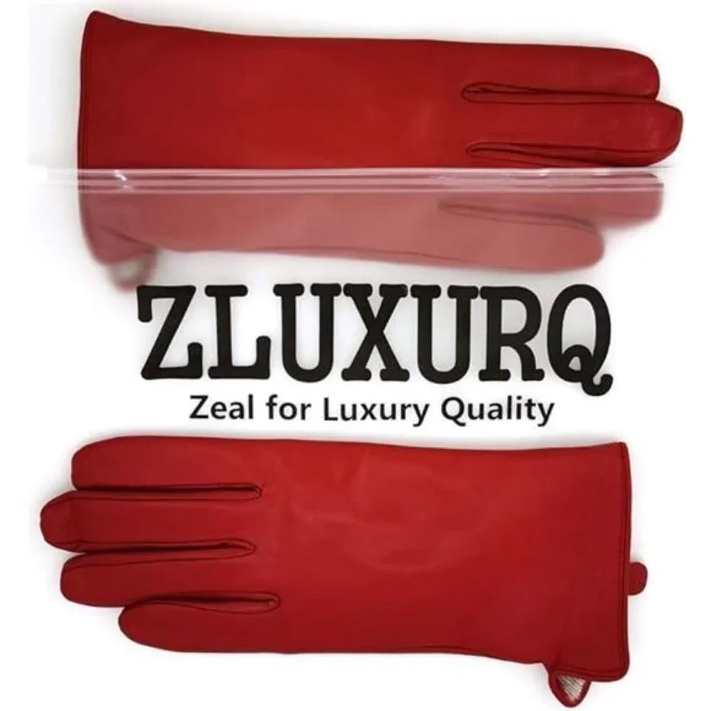 NWT Luxury Lambskin Leather Touchscreen Cashmere Lined Gloves Red Women